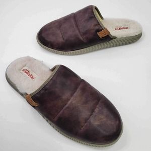 Olukai Mua 'Ili Men's Size 10 Leather Mule Slippers Dark Wood Slide 10502-6321